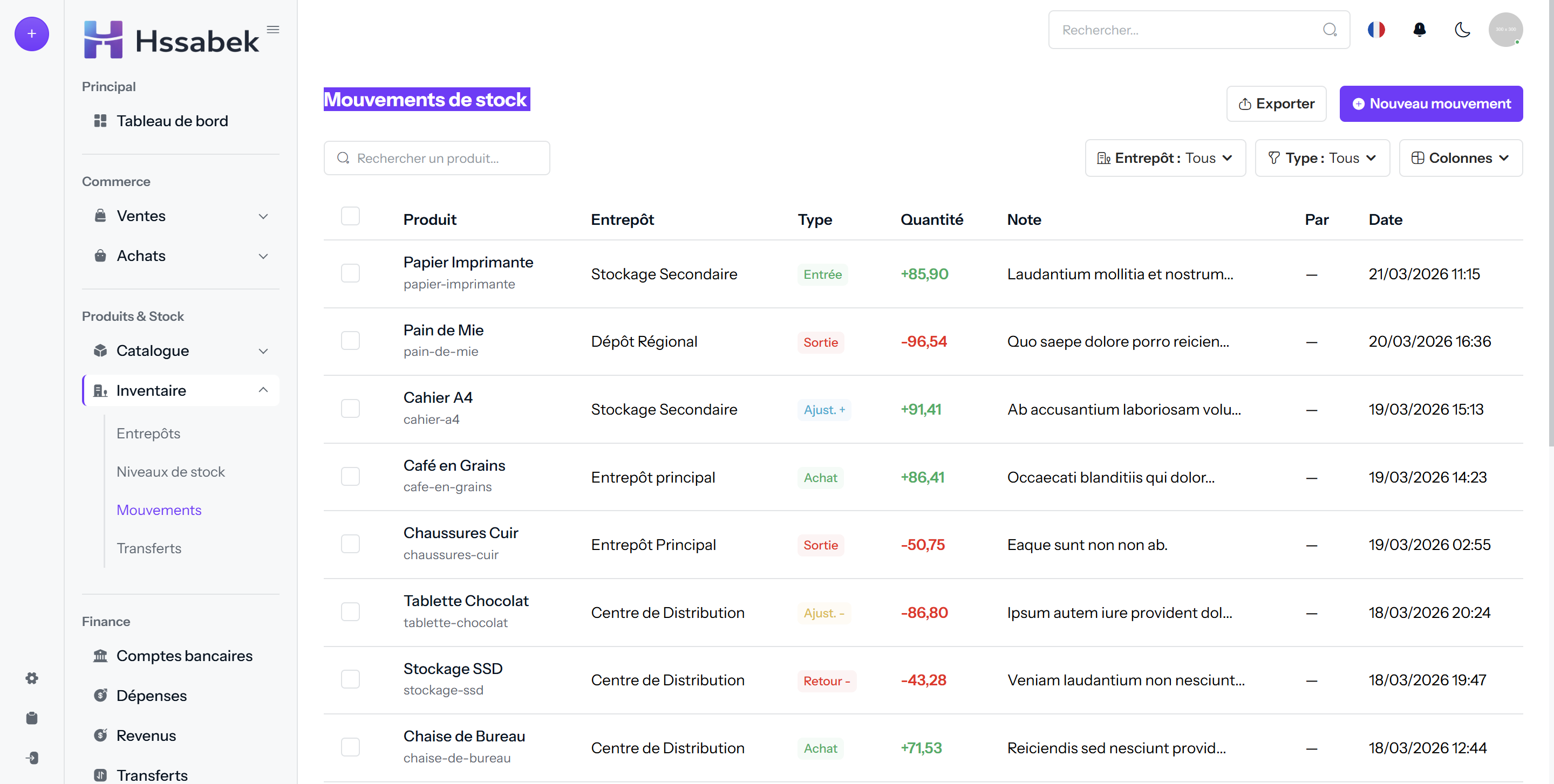 Mouvements stock